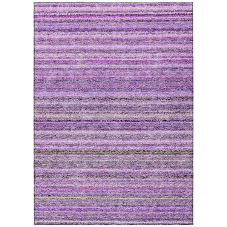 9' X 12' Purple Eggplant And Lilac Striped Washable Indoor Outdoor Area Rug
