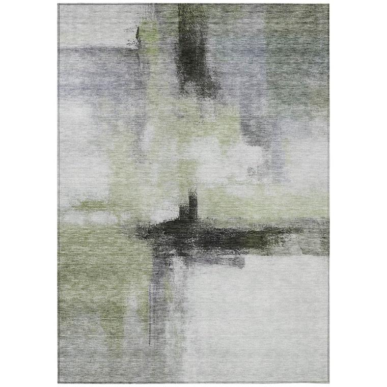 9' X 12' Sage Black And Gray Abstract Washable Indoor Outdoor Area Rug