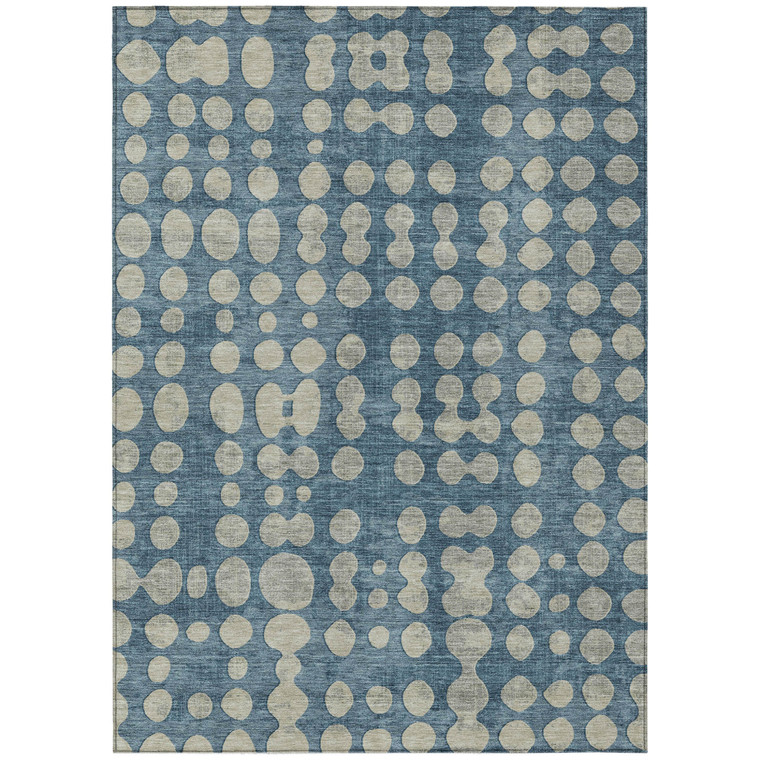 8' X 10' Denim Blue And Gray Abstract Washable Indoor Outdoor Area Rug