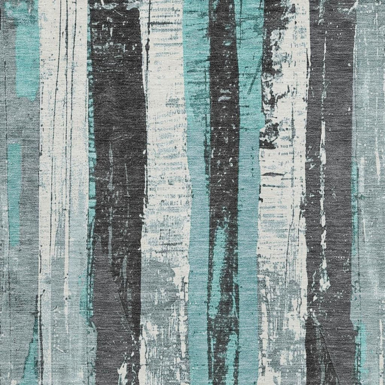 8' X 10' Teal Blue And Gray Striped Washable Indoor Outdoor Area Rug - 880016384307