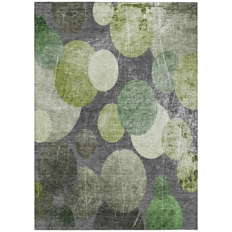 10' X 14' Green and Gray Abstract Washable Non Skid Indoor Outdoor Area Rug