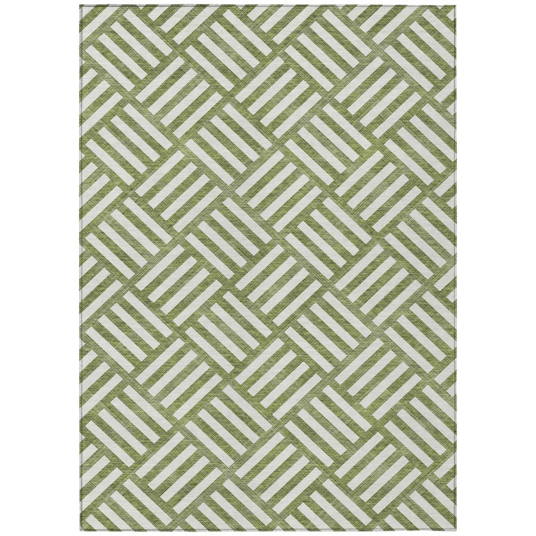 8' X 10' Olive Green And Ivory Geometric Washable Indoor Outdoor Area Rug