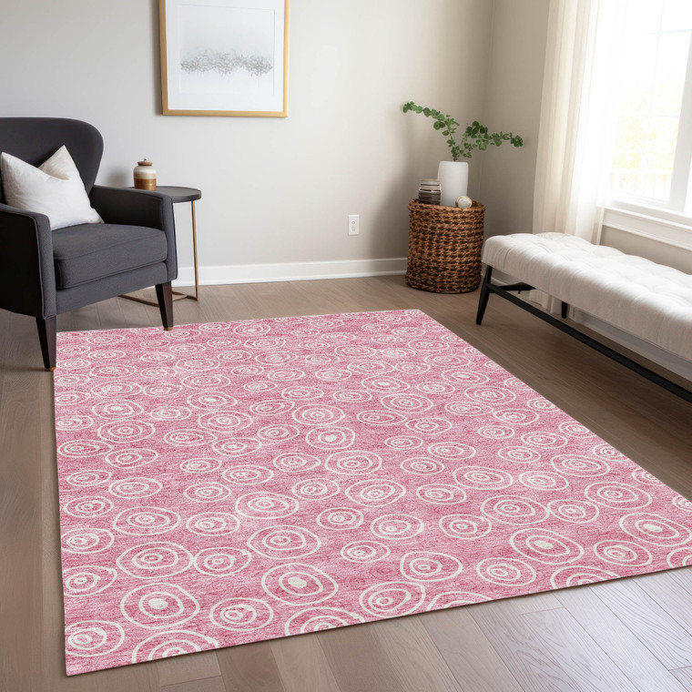 8' X 10' Pink And Ivory Geometric Washable Indoor Outdoor Area Rug - 606114940982