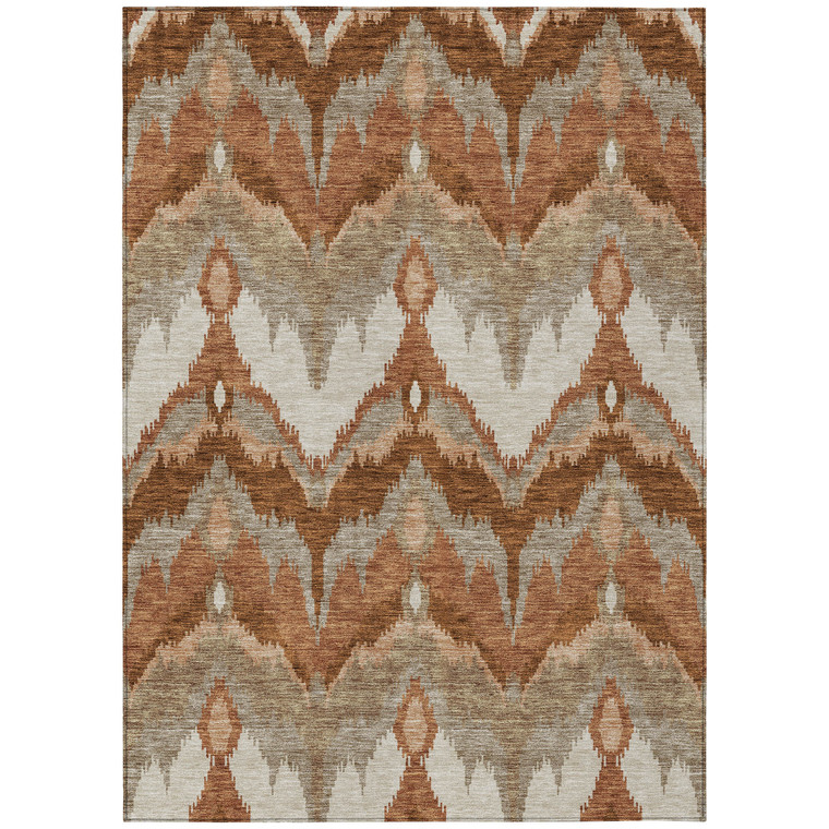 8' X 10' Orange Beige And Copper Ikat Washable Indoor Outdoor Area Rug