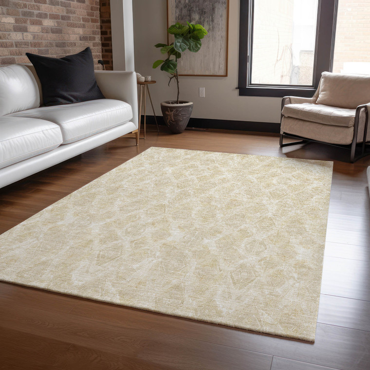 10' X 14' Beige Taupe And Tan Geometric Washable Indoor Outdoor Area Rug