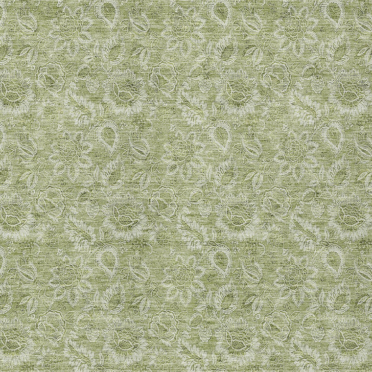 9' X 12' Green Blue And Ivory Floral Washable Indoor Outdoor Area Rug