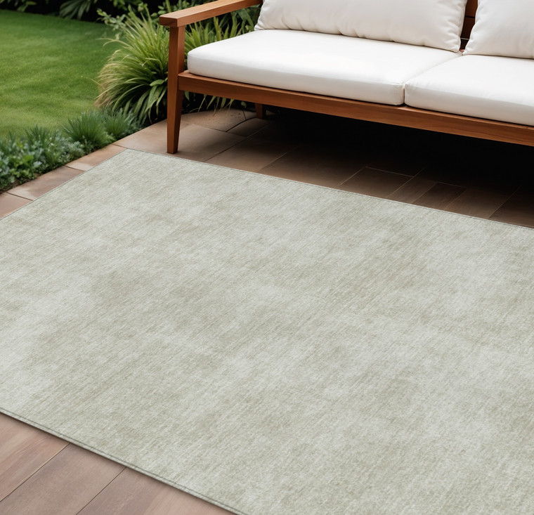 9' X 12' Beige Washable Indoor Outdoor Area Rug
