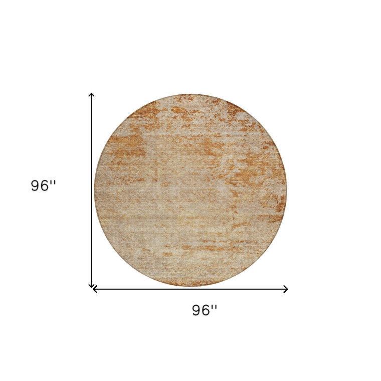 8' Copper And Terra Cotta Round Abstract Washable Indoor Outdoor Area Rug