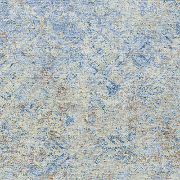 10' X 14' Sky Blue And Denim Blue Geometric Washable Indoor Outdoor Area Rug - Sky Blue, Denim Blue