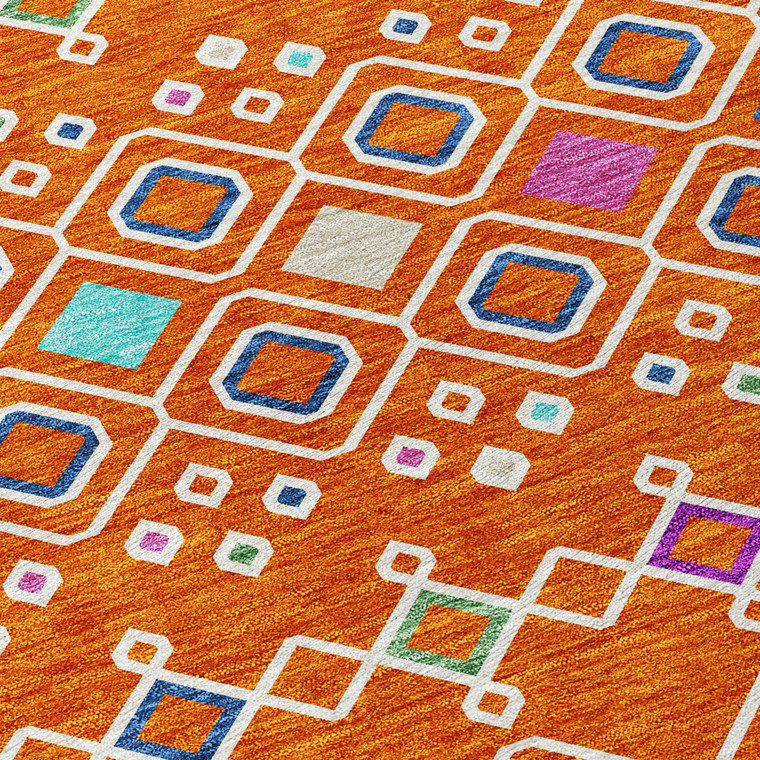9' X 12' Orange Blue And Purple Geometric Washable Indoor Outdoor Area Rug