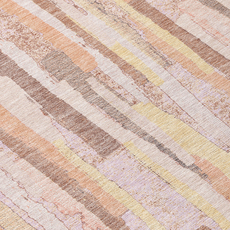 8' X 10' Pink And Beige Striped Washable Indoor Outdoor Area Rug