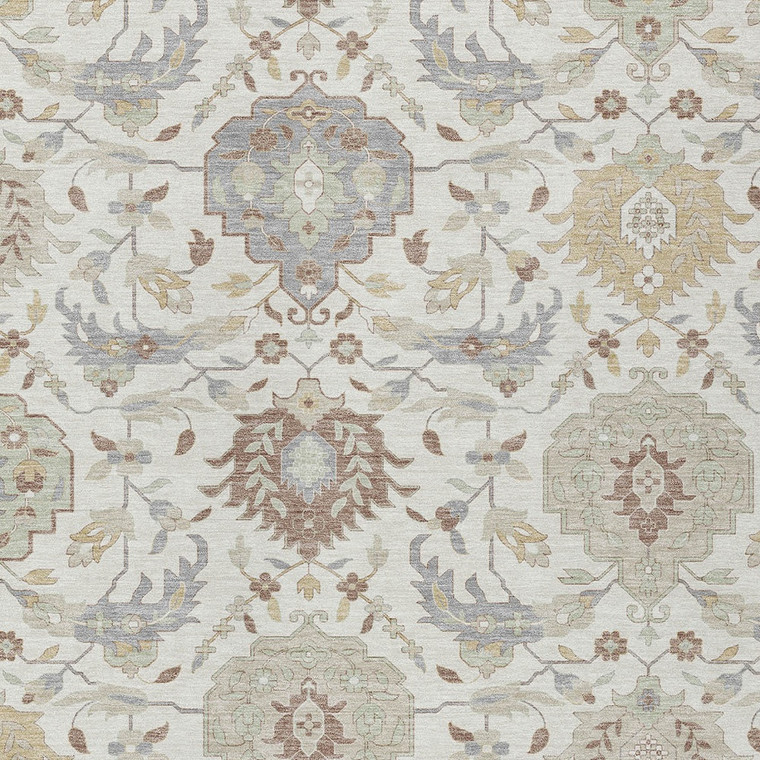 9' X 12' Ivory Brown And Gray Damask Washable Indoor Outdoor Area Rug