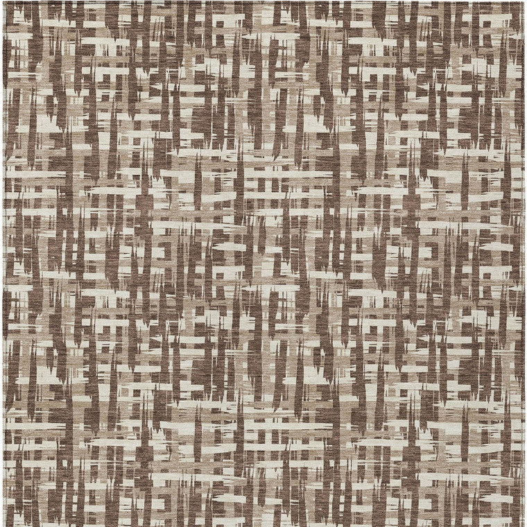 10' X 14' Brown Tan And Beige Abstract Washable Indoor Outdoor Area Rug - Brown, Tan, Beige