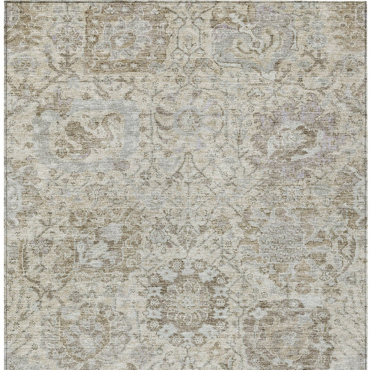8' X 10' Ivory Brown And Gray Damask Washable Indoor Outdoor Area Rug - Ivory, Brown, Gray