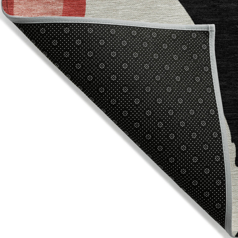 10' X 14' Red Black And Beige Abstract Washable Indoor Outdoor Area Rug