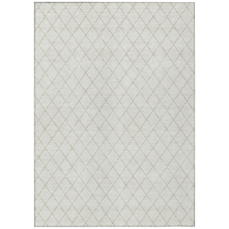 9' X 12' Ivory And Beige Geometric Washable Indoor Outdoor Area Rug - Ivory, Beige