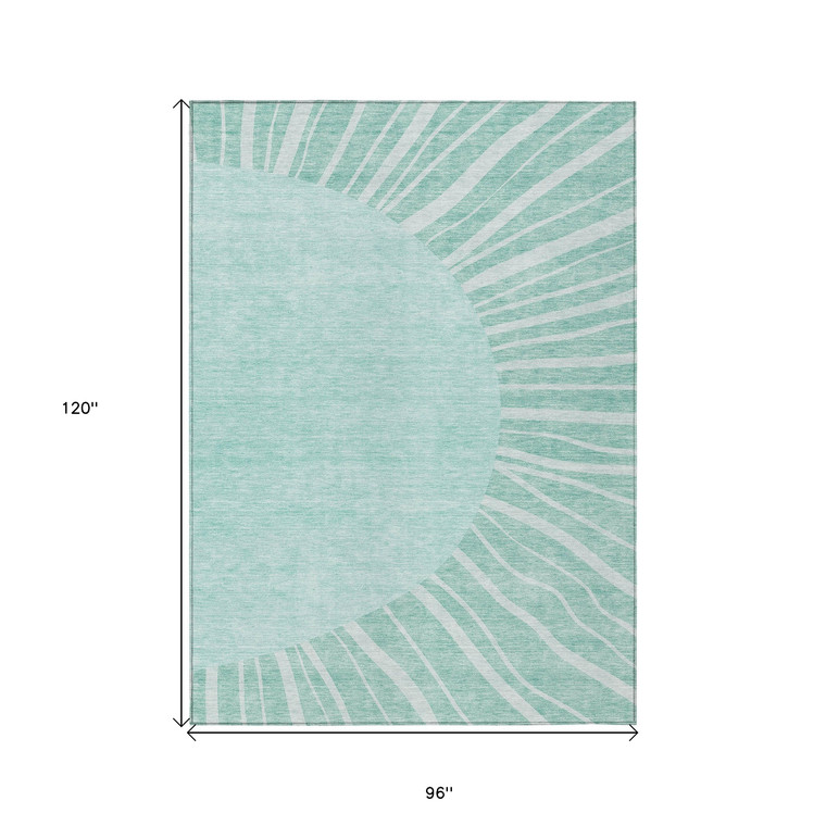 8' X 10' Teal Blue Aqua And Mint Green Abstract Washable Indoor Outdoor Area Rug