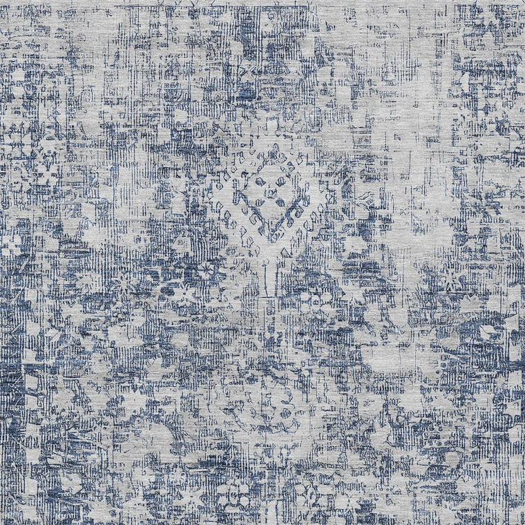 9' X 12' Navy Blue Oriental Washable Indoor Outdoor Area Rug - Navy Blue