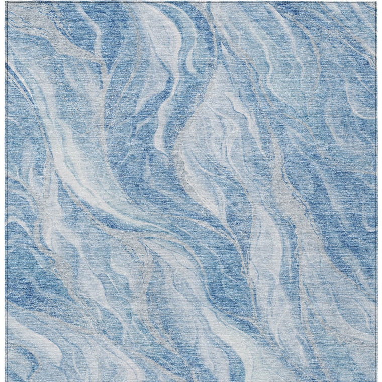 10' X 14' Denim Blue And Sky Blue Abstract Washable Indoor Outdoor Area Rug Transitional Style - Denim Blue, Sky Blue Color