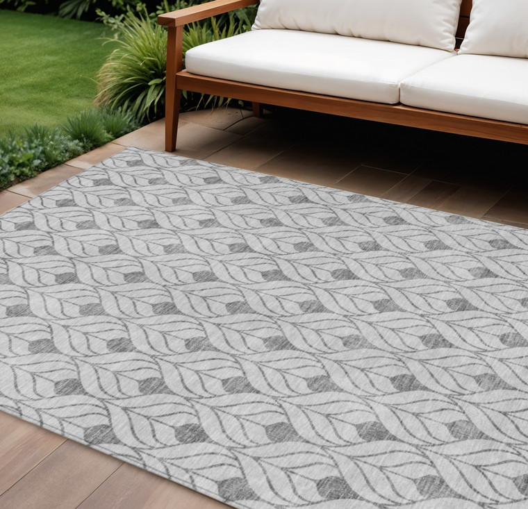 10' X 14' Silver And Gray Geometric Washable Indoor Outdoor Area Rug Transitional Style - Silver, Gray Color