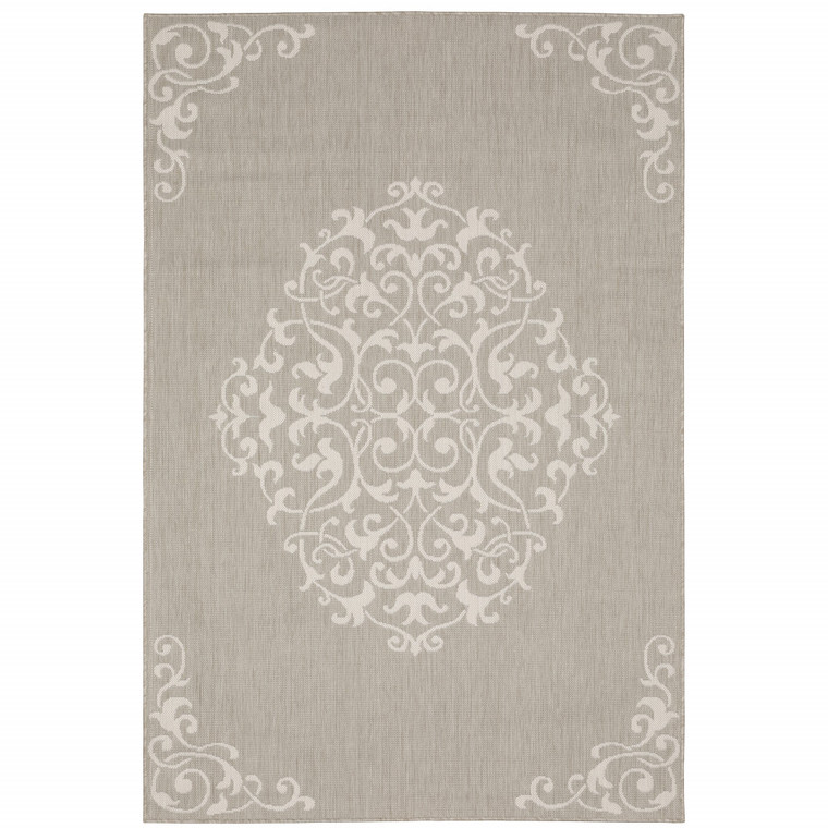 10' X 13' Grey Oriental Stain Resistant Indoor Outdoor Area Rug - 606114583448