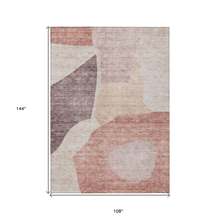 9' X 12' Blush Pink And Mauve Abstract Washable Indoor Outdoor Area Rug