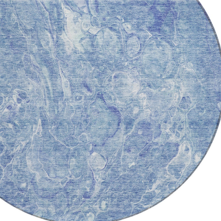 8' Sky Blue And Navy Blue Round Abstract Washable Indoor Outdoor Area Rug - Sky Blue, Navy Blue