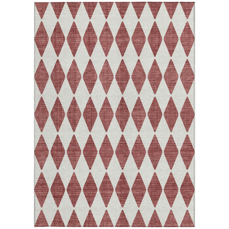 9' X 12' Burgundy Geometric Washable Indoor Outdoor Area Rug