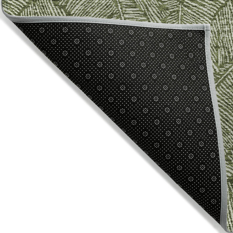 10' X 14' Olive Green And Light Green Floral Washable Indoor Outdoor Area Rug