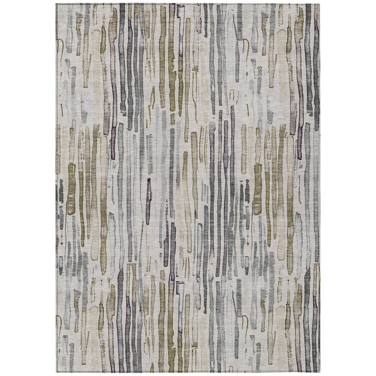 9' X 12' Beige And Gray Striped Washable Indoor Outdoor Area Rug