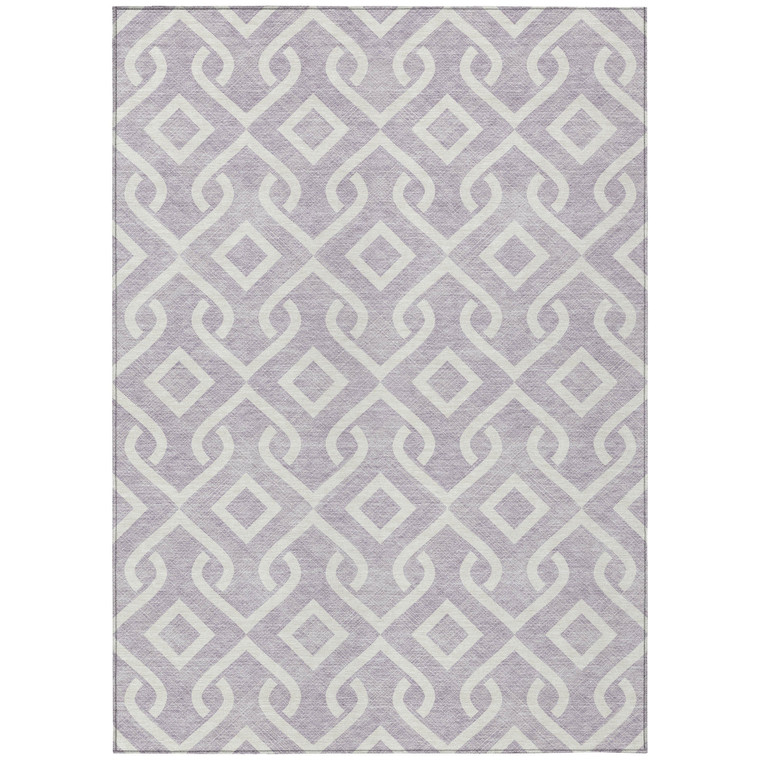 10' X 14' Lavender And Ivory Geometric Washable Indoor Outdoor Area Rug