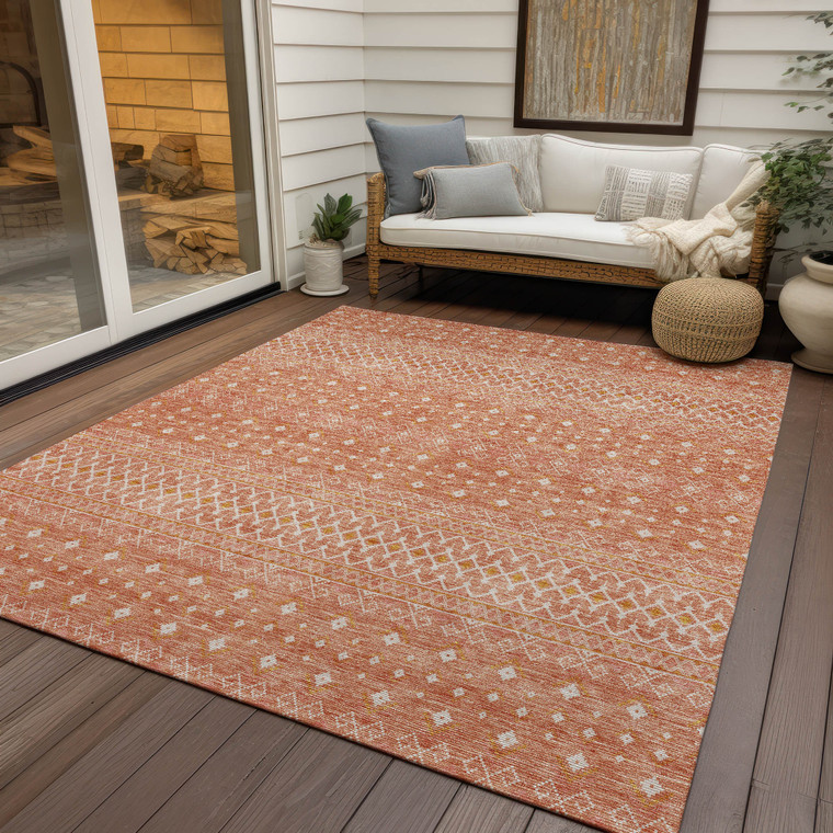 10' X 14' Salmon Gold And Ivory Tribal Washable Indoor Outdoor Area Rug