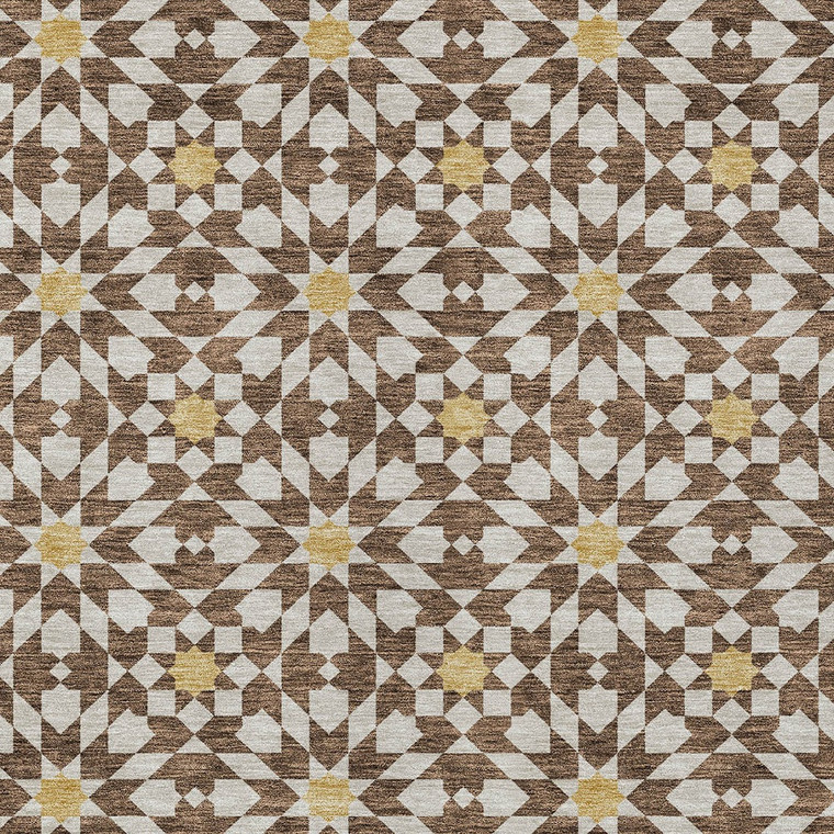 8' X 10' Chocolate Ivory And Gold Floral Medallion Washable Indoor Outdoor Area Rug