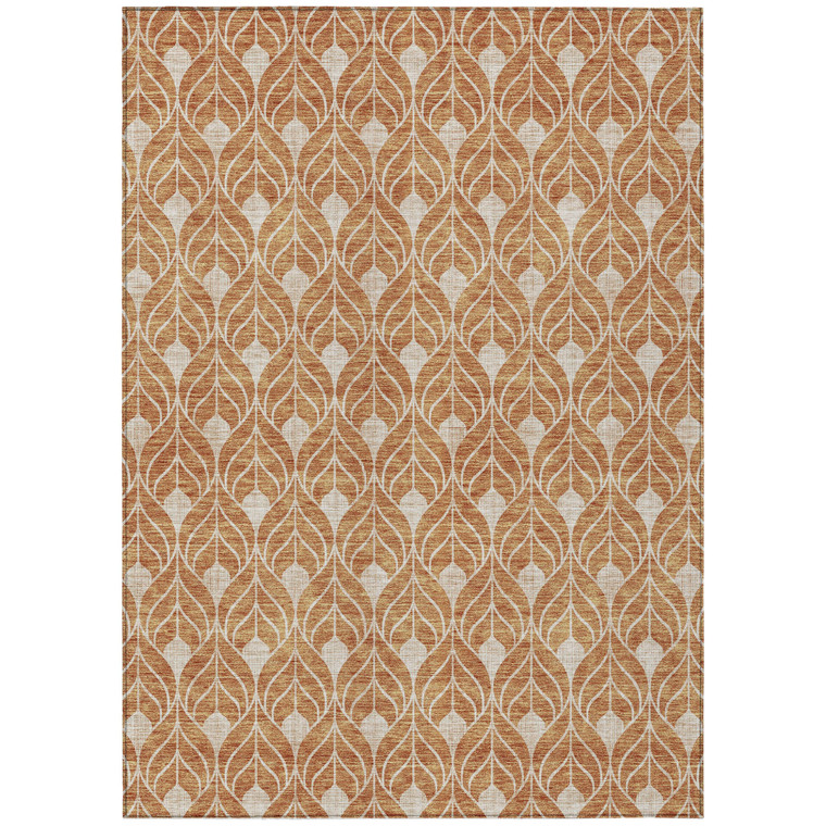 8' X 10' Copper And Beige Geometric Washable Indoor Outdoor Area Rug Transitional Style - Copper, Beige Color