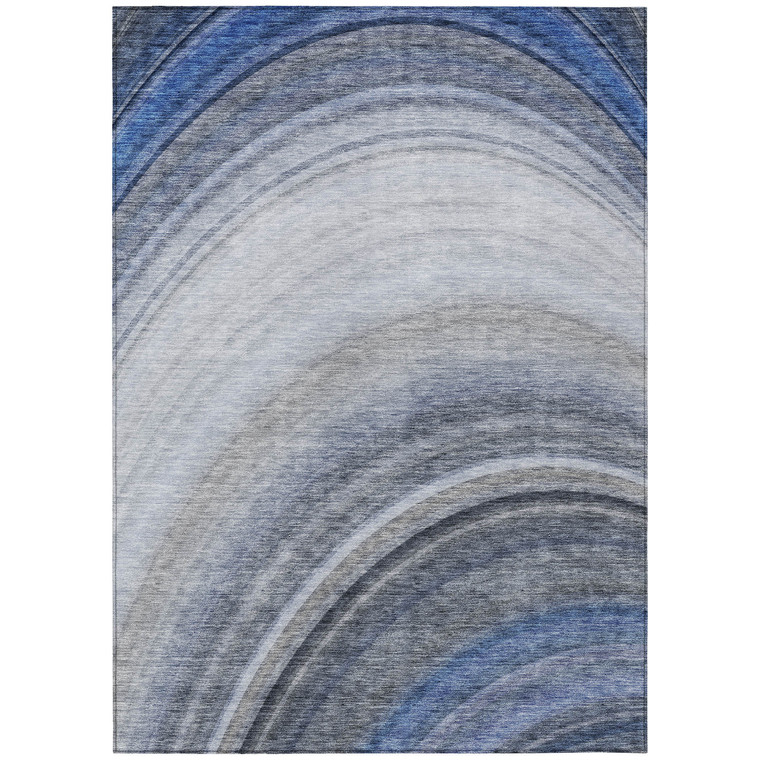 9' X 12' Denim Blue And Navy Blue Abstract Washable Indoor Outdoor Area Rug