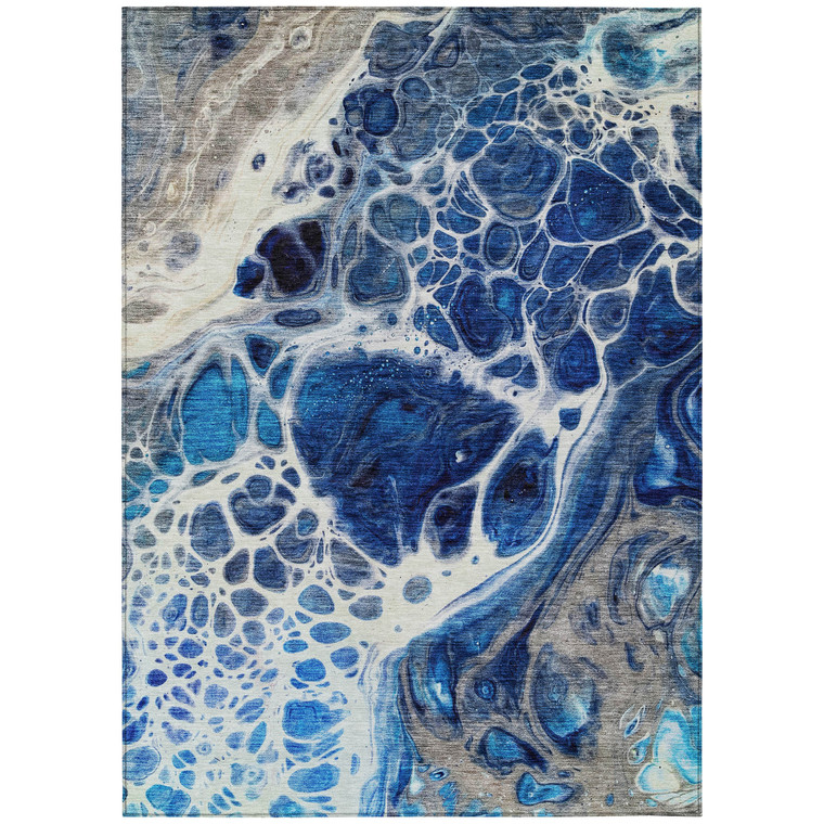 9' X 12' Navy Blue And Gray Nautical Washable Indoor Outdoor Area Rug
