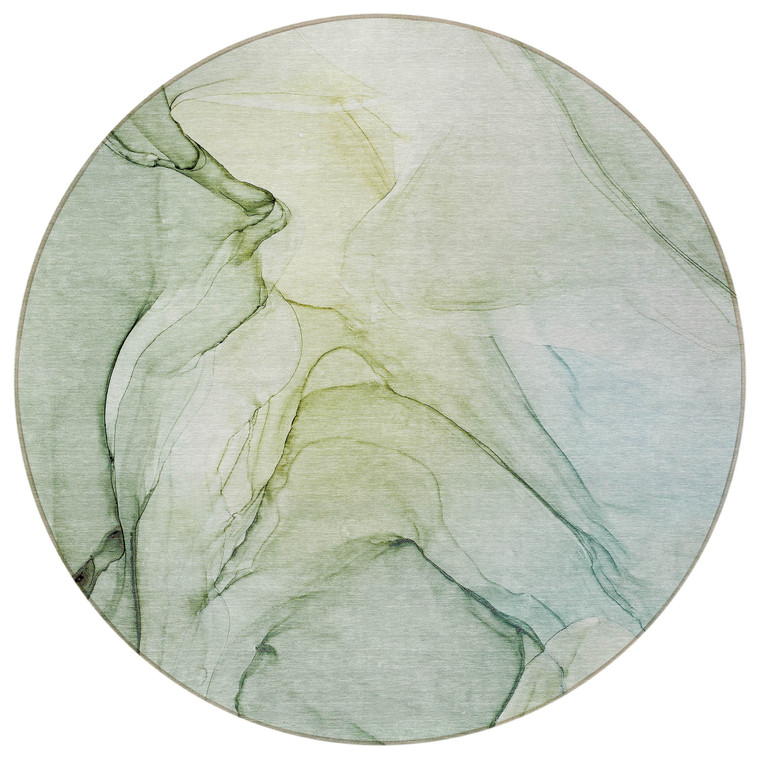 8' Round Green Round Abstract Washable Non Skid Indoor Outdoor Area Rug - Green