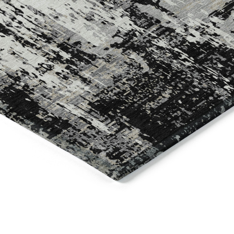 9' X 12' Black And Gray Abstract Washable Indoor Outdoor Area Rug