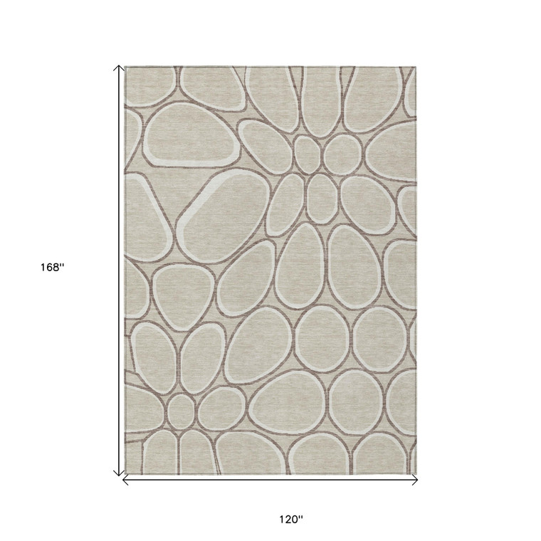 10' X 14' Beige And Brown Abstract Washable Indoor Outdoor Area Rug Transitional Style - Beige, Brown Color
