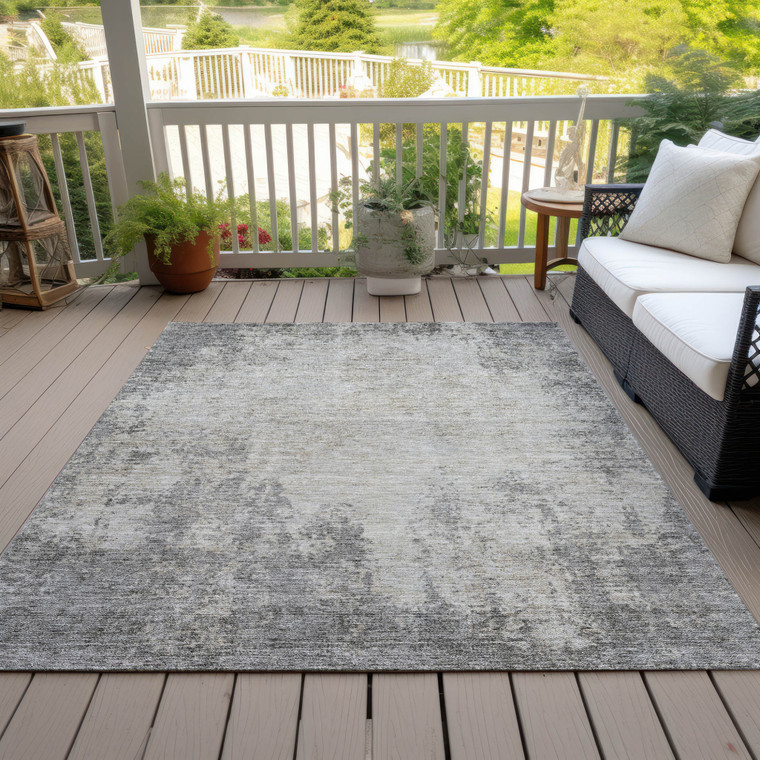 8' X 10' Gray And Ivory Abstract Washable Indoor Outdoor Area Rug Transitional Style - Gray, Ivory Color