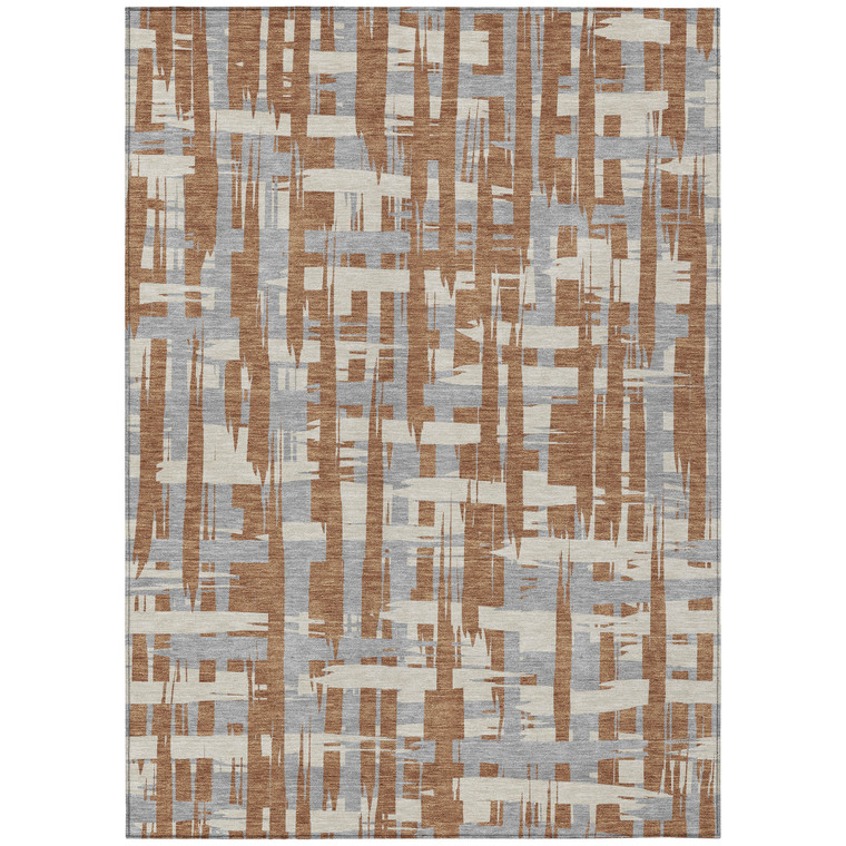 8' X 10' Rust Gray And Ivory Striped Washable Indoor Outdoor Area Rug