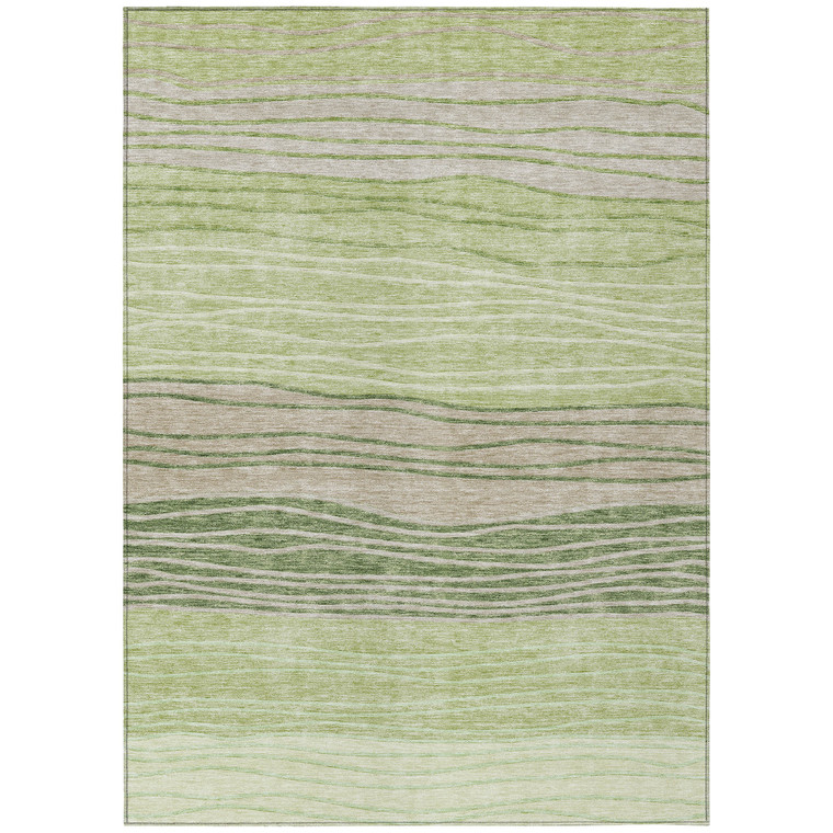 10' X 14' Artichoke Green And Taupe Striped Washable Indoor Outdoor Area Rug