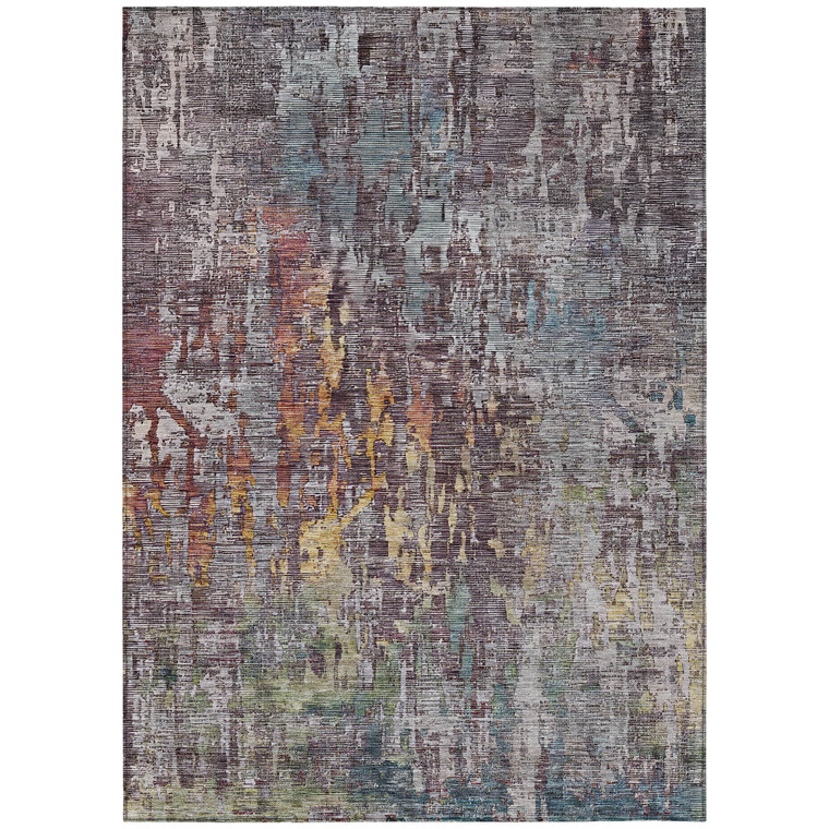 9' X 12' Pewter Abstract Washable Indoor Outdoor Area Rug