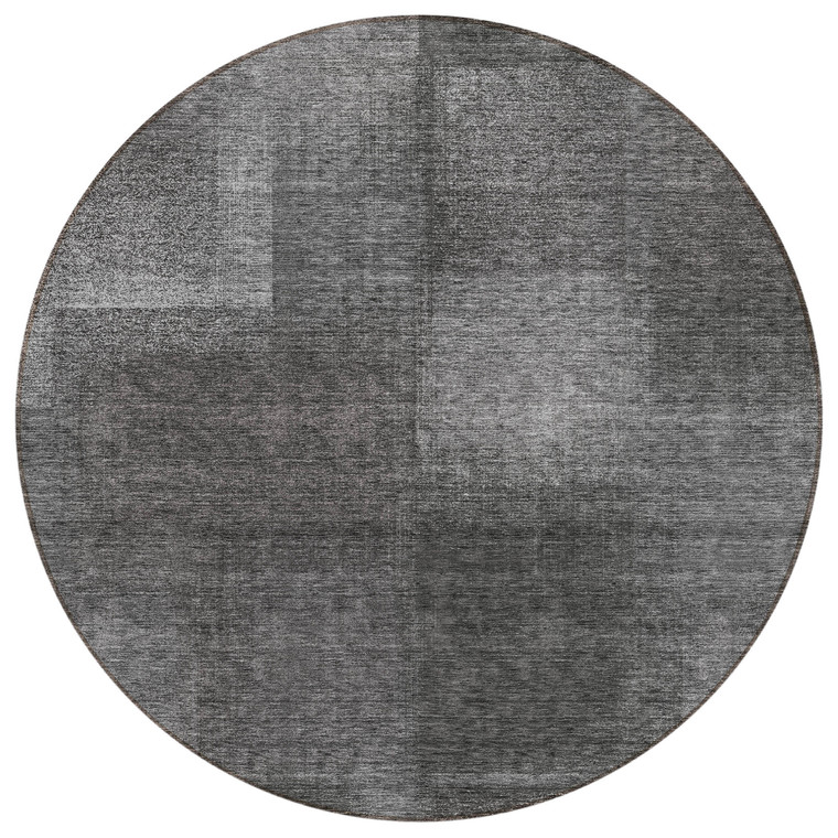 8' Gray Charcoal And Ivory Round Abstract Washable Indoor Outdoor Area Rug - 608219146627