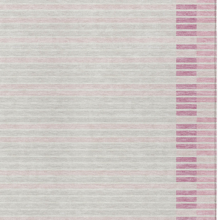 10' X 14' Pink And Ivory Striped Washable Indoor Outdoor Area Rug Transitional Style - Pink, Ivory Color