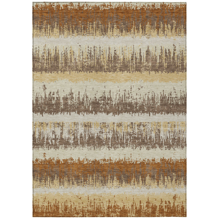 9' X 12' Brown Beige And Ivory Striped Washable Indoor Outdoor Area Rug Transitional Style - Brown, Beige, Ivory Color