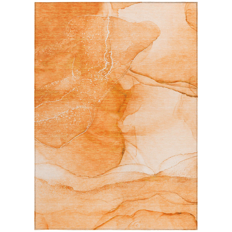8' X 10' Orange Abstract Washable Non Skid Indoor Outdoor Area Rug - Orange