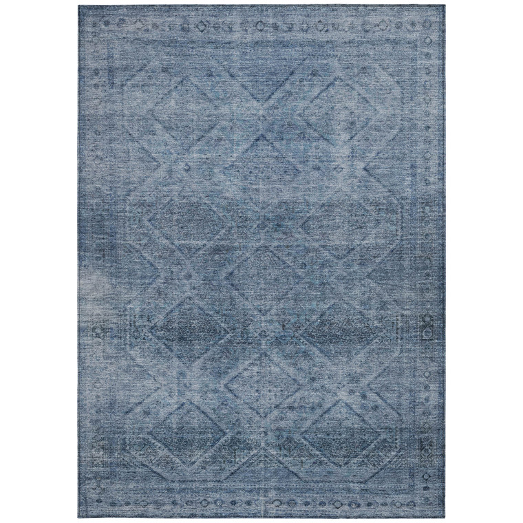 10' X 14' Blue And Ivory Geometric Washable Indoor Outdoor Area Rug - Blue, Ivory