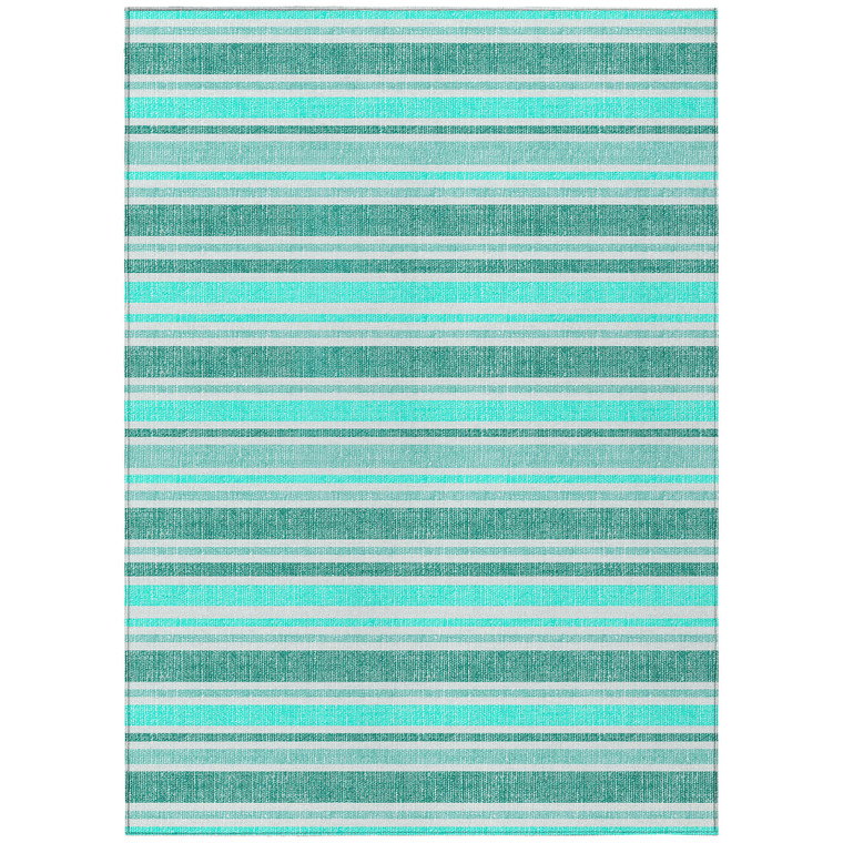 10' X 14' Turquoise Striped Washable Indoor Outdoor Area Rug