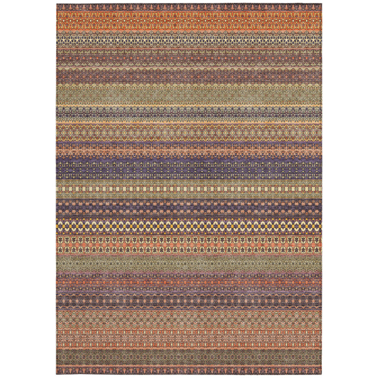 9' X 12' Orange Striped Washable Non Skid Indoor Outdoor Area Rug